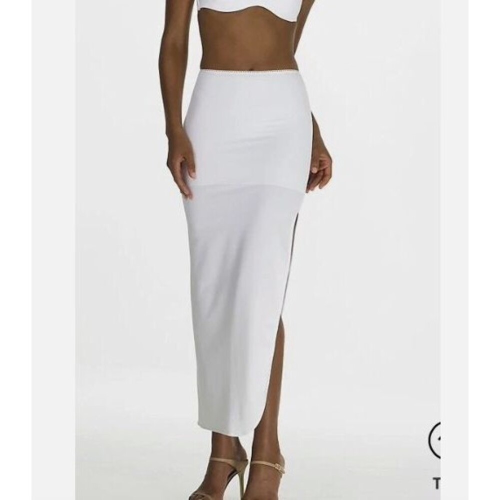 David's Bridal Slip Skirt Tummy Control Slit Shapewear WHITE Style 7218 Sz Med